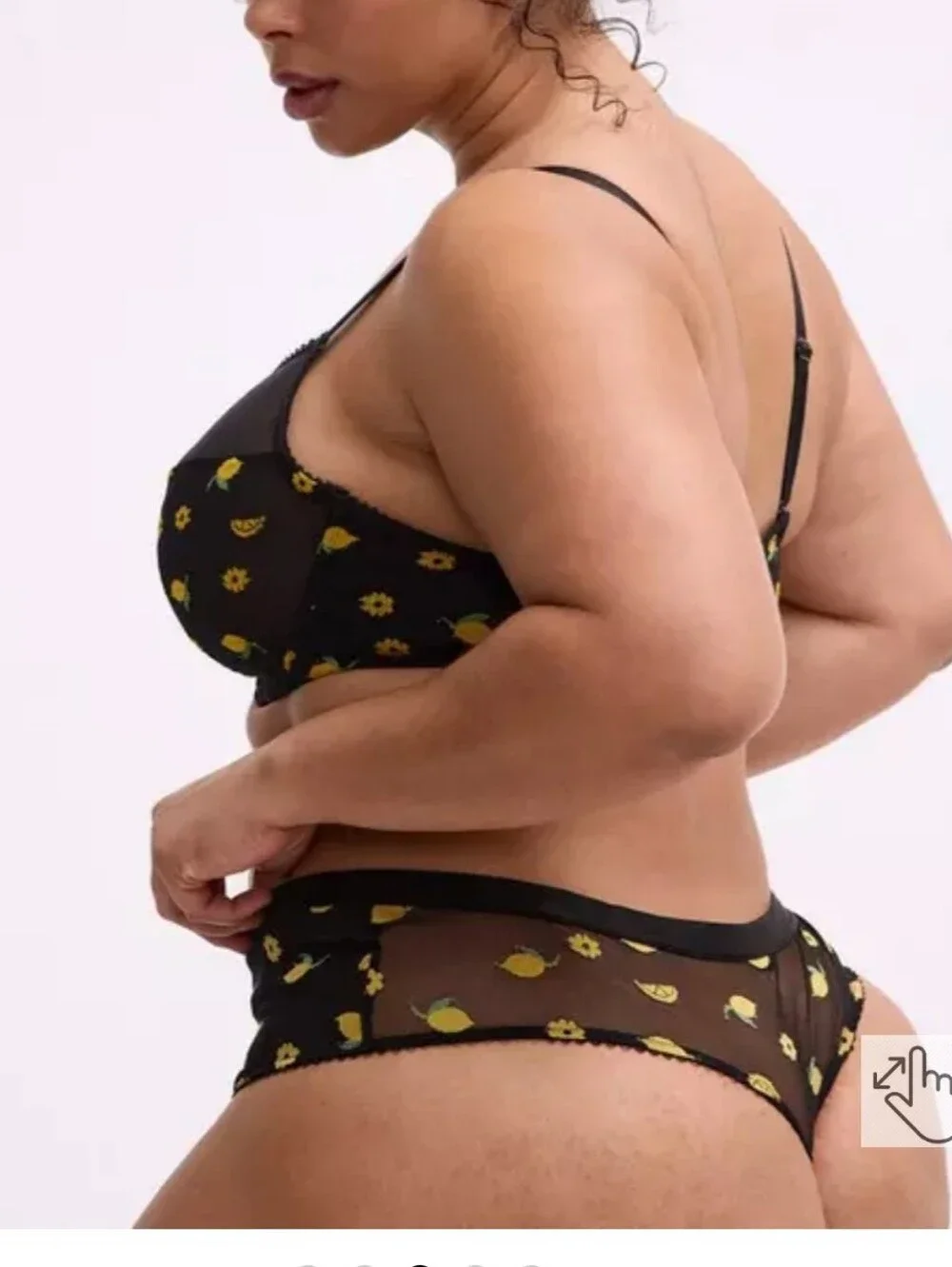 Torrid 5x Mesh Mid-Rise Embroidered Thong Panty  Black Floral Yellow Lemon Print